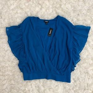 NWT Express Blue Flutter Sleeve Top Size XS
